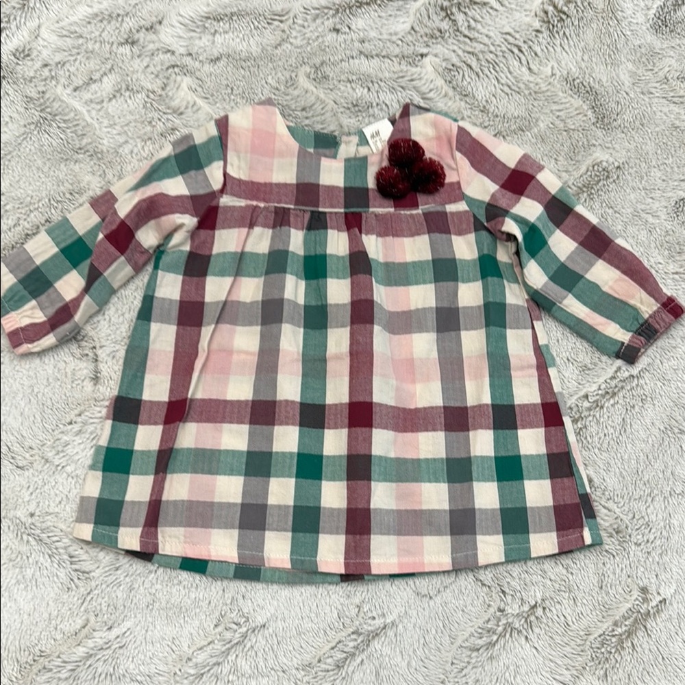 H&M Pink and Green Plaid Shirt with 3/4 Sleeves
